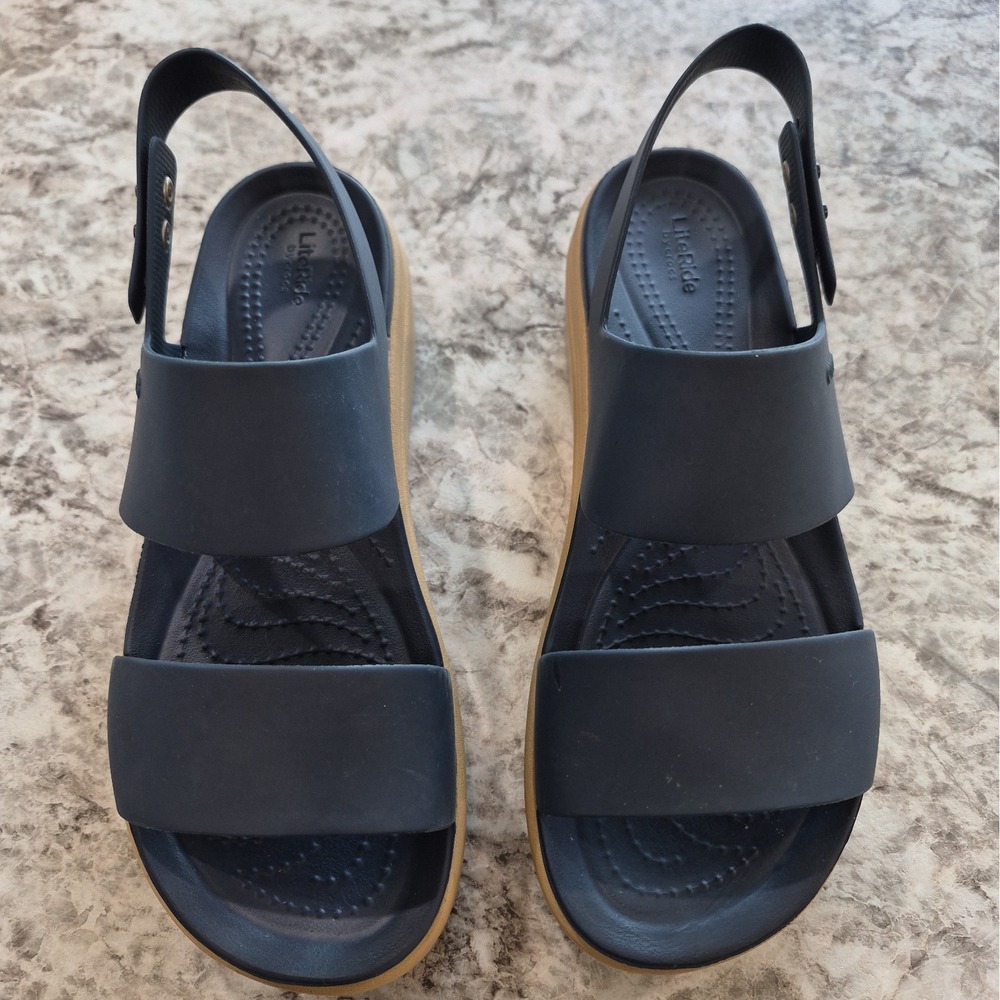 CROCS Black and Tan Platform Sandals - Picture 2 of 8